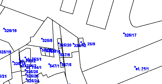 Parcela st. 25/9 v KÚ Hejčín, Katastrální mapa