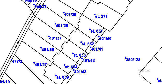 Parcela st. 652 v KÚ Hejčín, Katastrální mapa