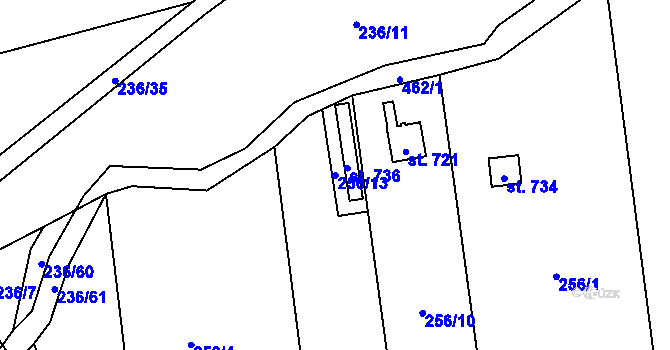 Parcela st. 256/13 v KÚ Hejčín, Katastrální mapa