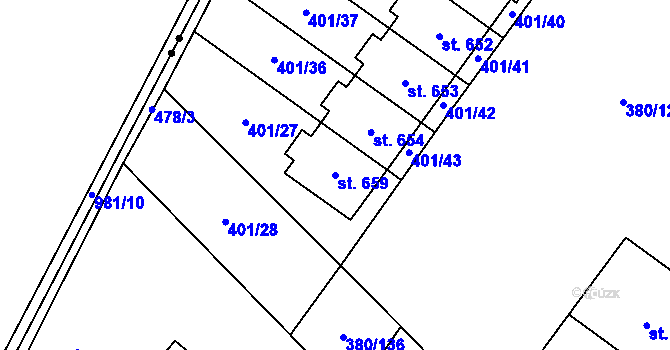 Parcela st. 659 v KÚ Hejčín, Katastrální mapa