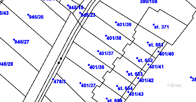 Parcela st. 401/37 v KÚ Hejčín, Katastrální mapa
