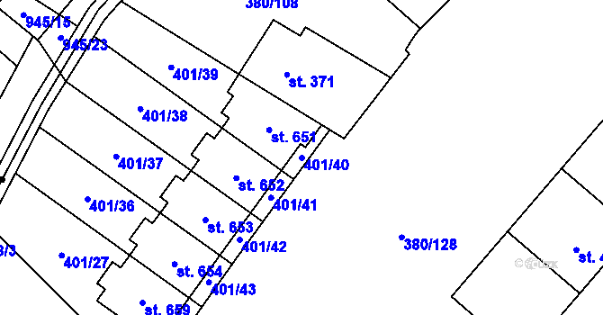 Parcela st. 401/40 v KÚ Hejčín, Katastrální mapa