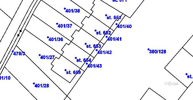 Parcela st. 401/42 v KÚ Hejčín, Katastrální mapa