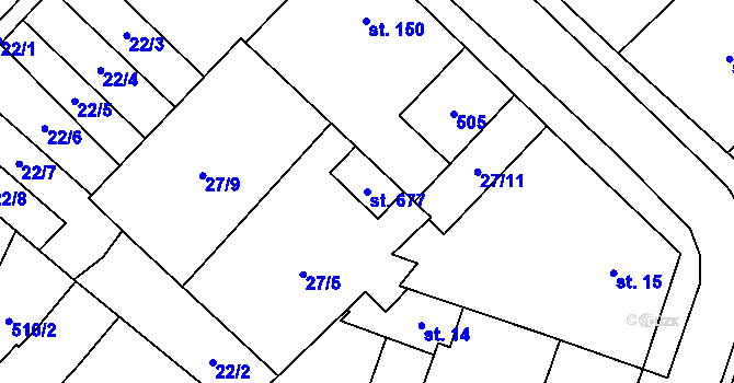 Parcela st. 677 v KÚ Hejčín, Katastrální mapa