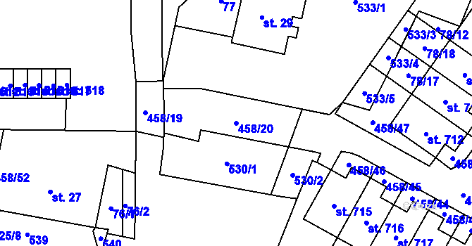 Parcela st. 458/20 v KÚ Hejčín, Katastrální mapa