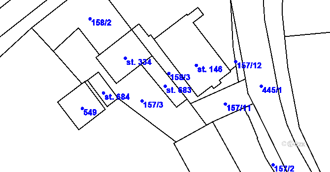 Parcela st. 683 v KÚ Hejčín, Katastrální mapa