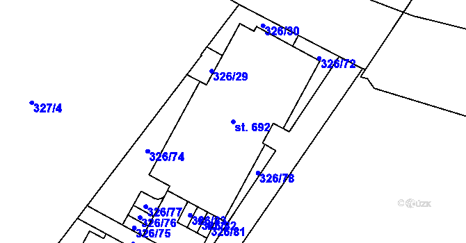 Parcela st. 692 v KÚ Hejčín, Katastrální mapa
