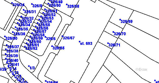 Parcela st. 693 v KÚ Hejčín, Katastrální mapa