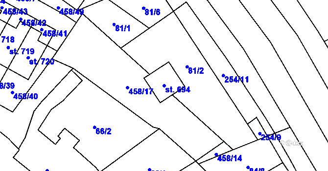 Parcela st. 694 v KÚ Hejčín, Katastrální mapa
