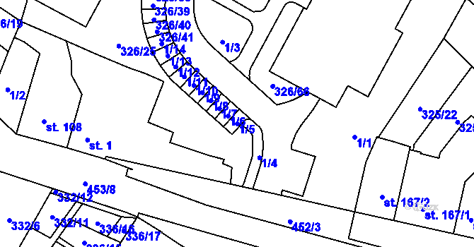 Parcela st. 1/5 v KÚ Hejčín, Katastrální mapa