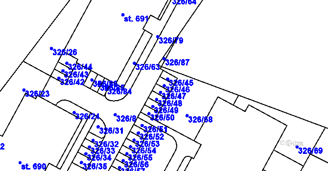 Parcela st. 326/46 v KÚ Hejčín, Katastrální mapa