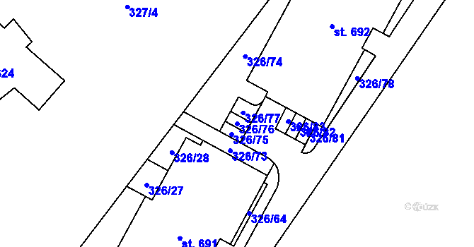 Parcela st. 326/76 v KÚ Hejčín, Katastrální mapa