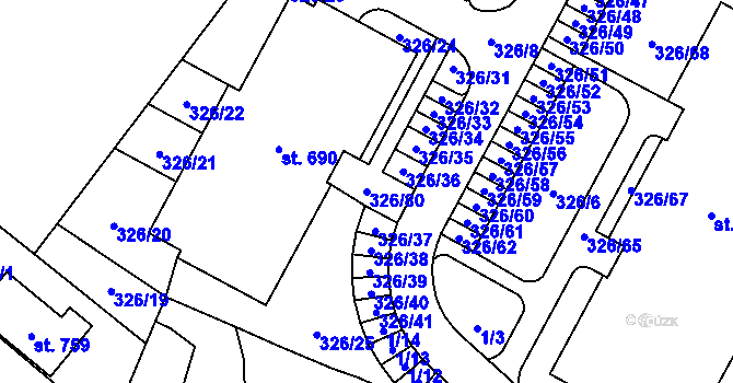 Parcela st. 326/80 v KÚ Hejčín, Katastrální mapa
