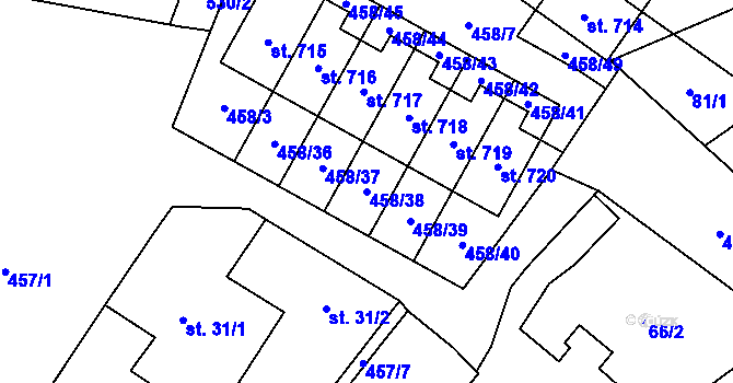 Parcela st. 458/38 v KÚ Hejčín, Katastrální mapa
