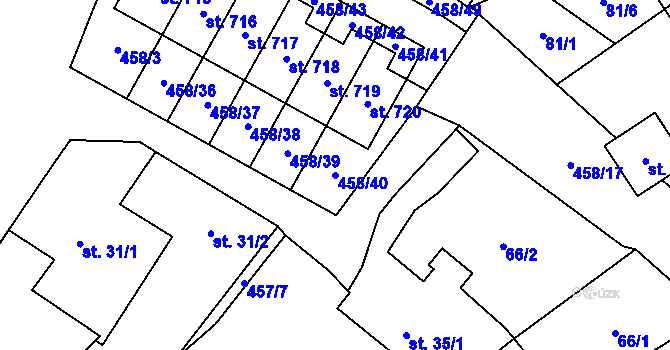 Parcela st. 458/40 v KÚ Hejčín, Katastrální mapa