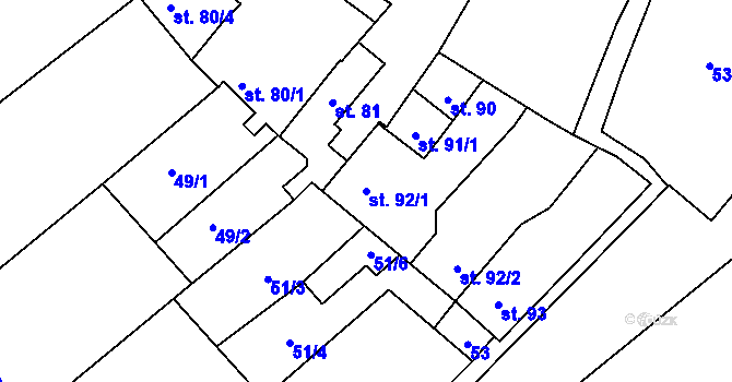 Parcela st. 92/1 v KÚ Hejčín, Katastrální mapa