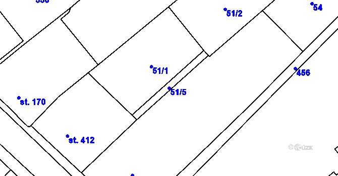 Parcela st. 51/5 v KÚ Hejčín, Katastrální mapa