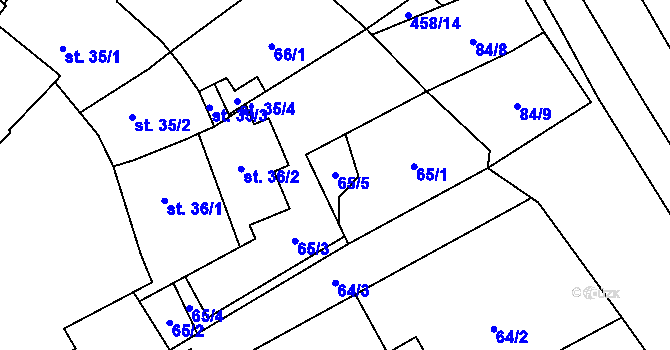 Parcela st. 65/5 v KÚ Hejčín, Katastrální mapa