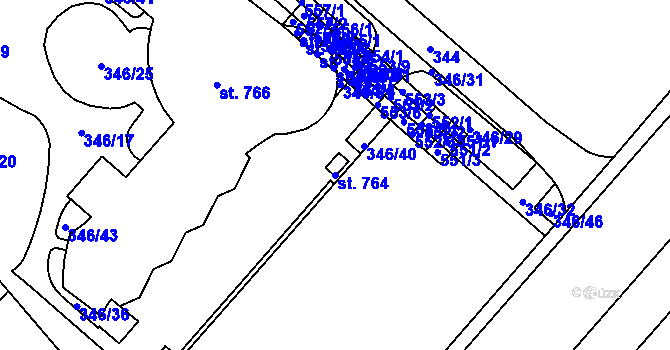 Parcela st. 764 v KÚ Hejčín, Katastrální mapa