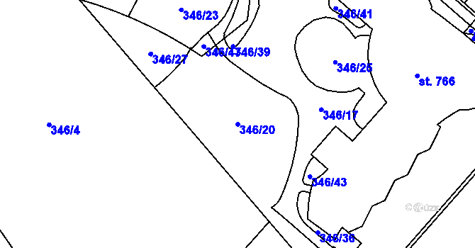 Parcela st. 346/20 v KÚ Hejčín, Katastrální mapa