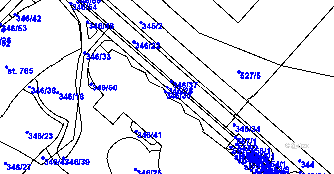 Parcela st. 346/28 v KÚ Hejčín, Katastrální mapa