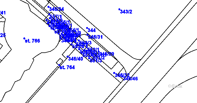 Parcela st. 346/29 v KÚ Hejčín, Katastrální mapa