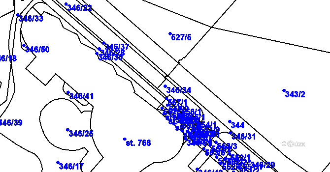 Parcela st. 346/34 v KÚ Hejčín, Katastrální mapa