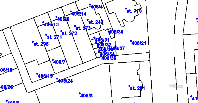 Parcela st. 406/34 v KÚ Hejčín, Katastrální mapa