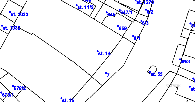 Parcela st. 14 v KÚ Neředín, Katastrální mapa