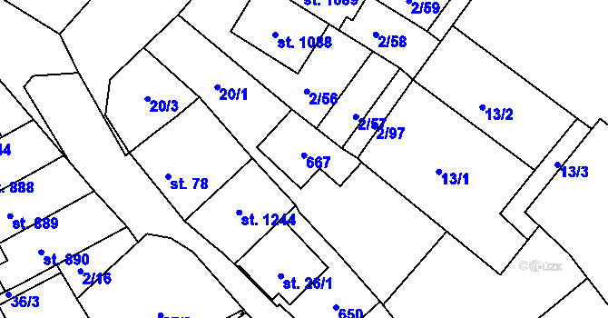 Parcela st. 21 v KÚ Neředín, Katastrální mapa