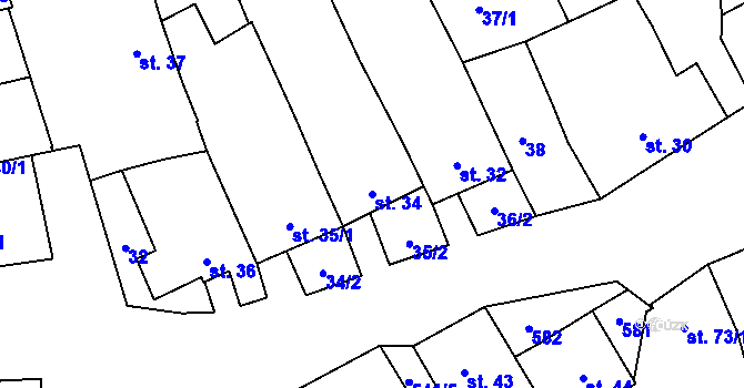 Parcela st. 34 v KÚ Neředín, Katastrální mapa