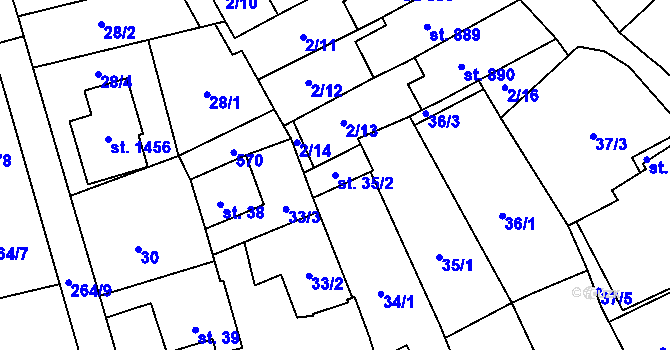 Parcela st. 35/2 v KÚ Neředín, Katastrální mapa
