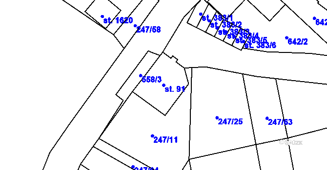 Parcela st. 91 v KÚ Neředín, Katastrální mapa