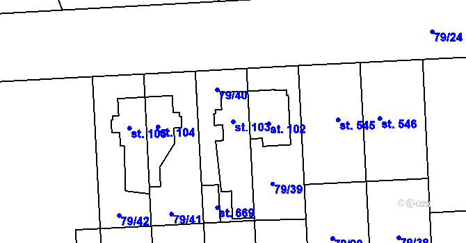 Parcela st. 103 v KÚ Neředín, Katastrální mapa