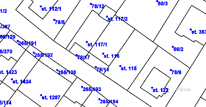 Parcela st. 116 v KÚ Neředín, Katastrální mapa