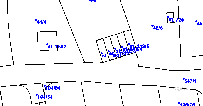 Parcela st. 118/1 v KÚ Neředín, Katastrální mapa