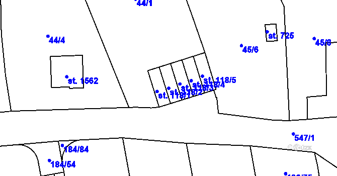 Parcela st. 118/2 v KÚ Neředín, Katastrální mapa
