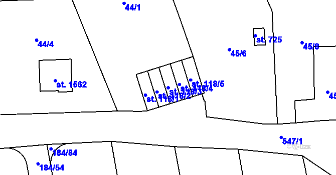 Parcela st. 118/3 v KÚ Neředín, Katastrální mapa