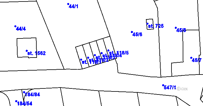 Parcela st. 118/4 v KÚ Neředín, Katastrální mapa