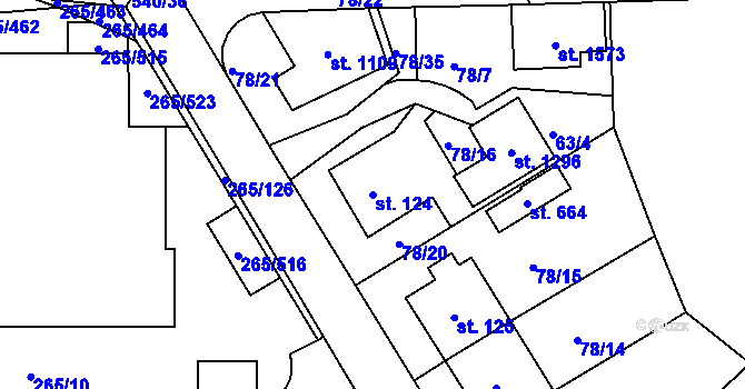 Parcela st. 124 v KÚ Neředín, Katastrální mapa