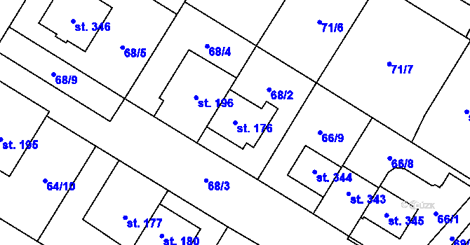 Parcela st. 176 v KÚ Neředín, Katastrální mapa