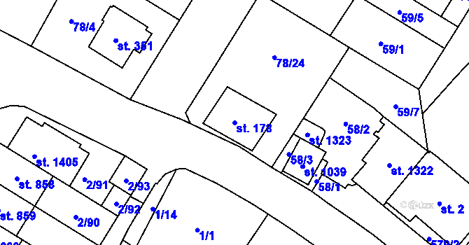 Parcela st. 178 v KÚ Neředín, Katastrální mapa
