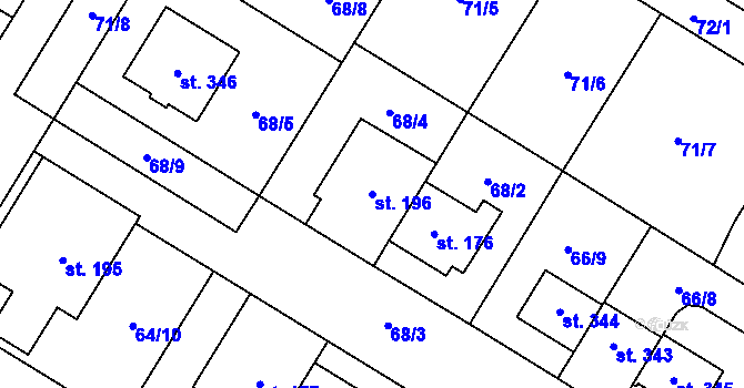 Parcela st. 196 v KÚ Neředín, Katastrální mapa