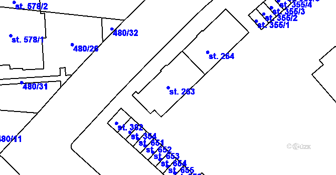 Parcela st. 263 v KÚ Neředín, Katastrální mapa