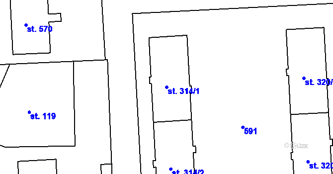 Parcela st. 314/1 v KÚ Neředín, Katastrální mapa