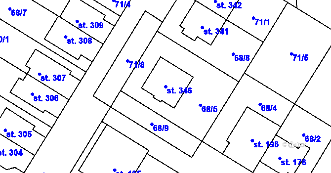 Parcela st. 346 v KÚ Neředín, Katastrální mapa