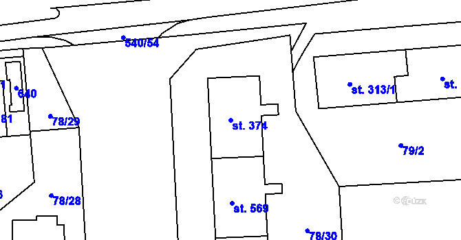 Parcela st. 374 v KÚ Neředín, Katastrální mapa