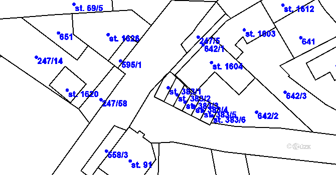 Parcela st. 383/1 v KÚ Neředín, Katastrální mapa