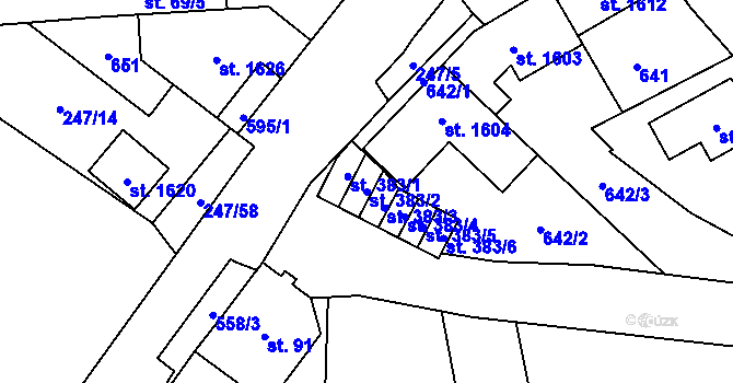 Parcela st. 383/2 v KÚ Neředín, Katastrální mapa