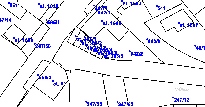 Parcela st. 383/6 v KÚ Neředín, Katastrální mapa